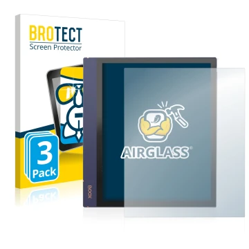 Front side of a product packaging with the brand logo BROTECT. Next to it is the device Boox Note Air 2 shown with the corresp