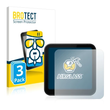 Front side of a product packaging with the brand logo BROTECT. Next to it is the device DJI Action 2 shown with the correspond