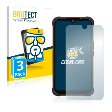 Front side of a product packaging with the brand logo BROTECT. Next to it is the device AGM Glory Pro shown with the correspon