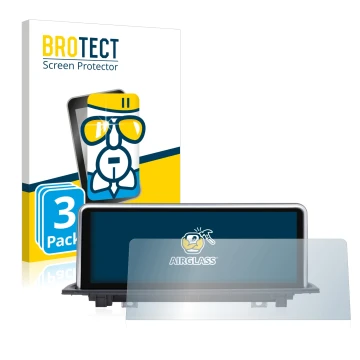 Front side of a product packaging with the brand logo BROTECT. Next to it is the device Dynavin BMW X1 F48, F49 (+2015) NBT sh
