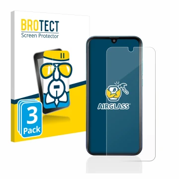 Front side of a product packaging with the brand logo BROTECT. Next to it is the device Brondi Midnight Sky shown with the cor