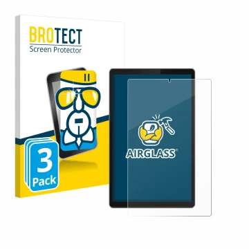 Front side of a product packaging with the brand logo BROTECT. Next to it is the device Lenovo Tab TB-X306F shown with the cor