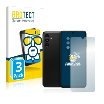 Front side of a product packaging with the brand logo BROTECT. Next to it is the device Samsung Galaxy A13 5G (Front+Camera) s