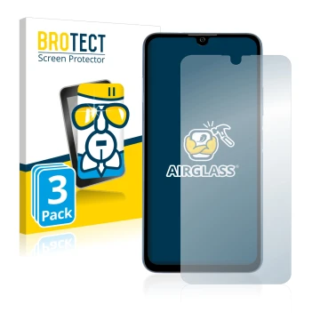 Front side of a product packaging with the brand logo BROTECT. Next to it is the device ZTE Blade A71 shown with the correspon
