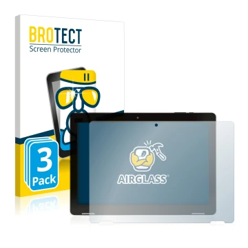Front side of a product packaging with the brand logo BROTECT. Next to it is the device Hannspree Pad Apollo 2 shown with the 