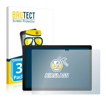 Front side of a product packaging with the brand logo BROTECT. Next to it is the device Samsung Galaxy Tab A8 LTE shown with t