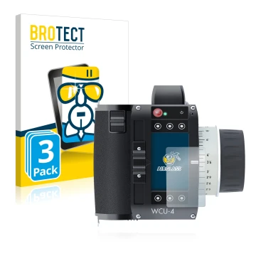 Front side of a product packaging with the brand logo BROTECT. Next to it is the device Arri WCU-4 shown with the correspondin