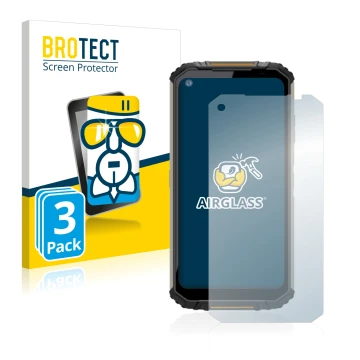 Front side of a product packaging with the brand logo BROTECT. Next to it is the device Oukitel WP16 shown with the correspond