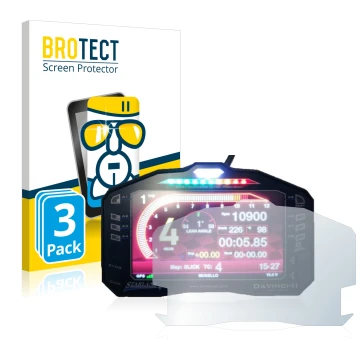 Front side of a product packaging with the brand logo BROTECT. Next to it is the device Starlane DaVinci-II S shown with the c