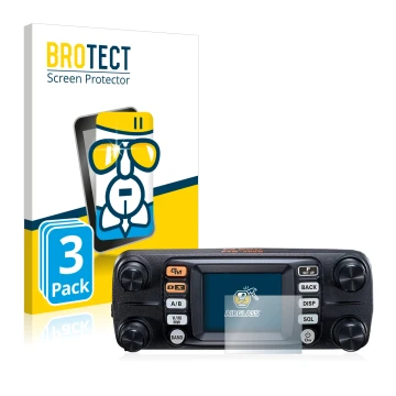 Front side of a product packaging with the brand logo BROTECT. Next to it is the device Yaesu FTM-300DE shown with the corresp