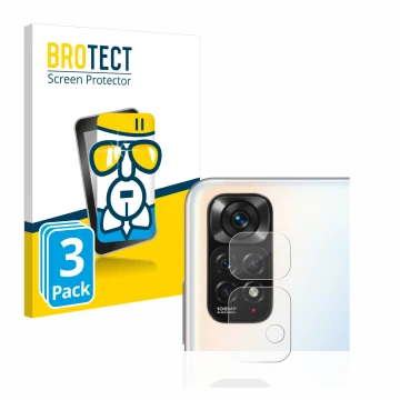 Front side of a product packaging with the brand logo BROTECT. Next to it is the device Xiaomi Redmi Note 11S (ONLY Camera Len