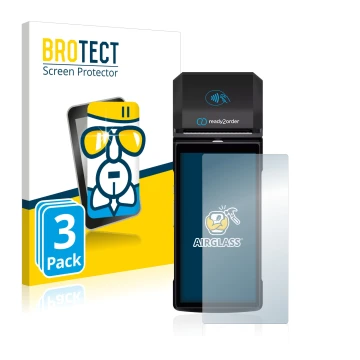 Front side of a product packaging with the brand logo BROTECT. Next to it is the device Ready2order ReadyGo shown with the cor