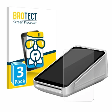 Front side of a product packaging with the brand logo BROTECT. Next to it is the device Square Terminal shown with the corresp