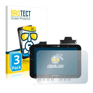 Front side of a product packaging with the brand logo BROTECT. Next to it is the device Convergent Design Odyssey 7Q+ shown wi