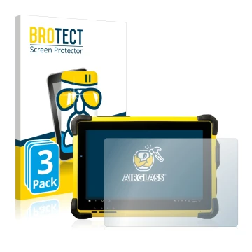 Front side of a product packaging with the brand logo BROTECT. Next to it is the device Trimble T10 shown with the correspondi