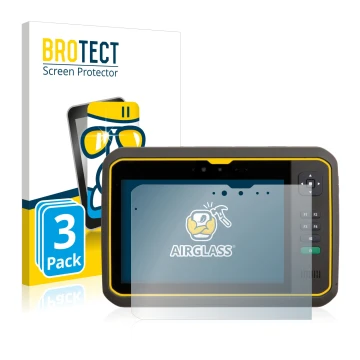 Front side of a product packaging with the brand logo BROTECT. Next to it is the device Trimble T7 shown with the correspondin