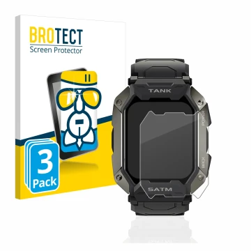 Front side of a product packaging with the brand logo BROTECT. Next to it is the device Kospet Tank M1 shown with the correspo