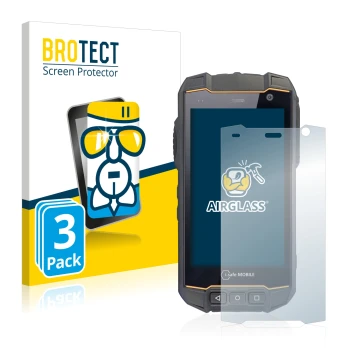 Front side of a product packaging with the brand logo BROTECT. Next to it is the device i.safe MOBILE IS530.2 shown with the c