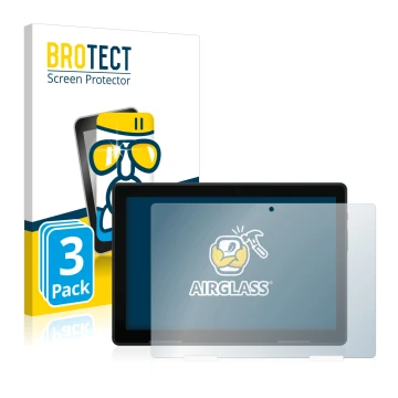 Front side of a product packaging with the brand logo BROTECT. Next to it is the device MEDION Lifetab E10814 shown with the c