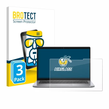 Front side of a product packaging with the brand logo BROTECT. Next to it is the device Dell Latitude 7320 2-in-1 shown with t