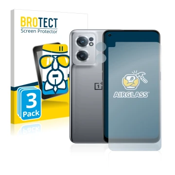 Front side of a product packaging with the brand logo BROTECT. Next to it is the device OnePlus Nord CE 2 5G (Front+Camera) sh