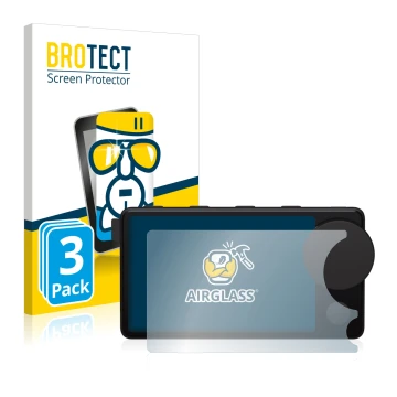 Front side of a product packaging with the brand logo BROTECT. Next to it is the device Spotify Car Thing shown with the corre