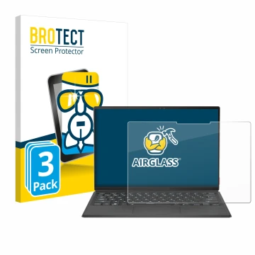 Front side of a product packaging with the brand logo BROTECT. Next to it is the device ASUS Rog Flow Z13 2022 shown with the 