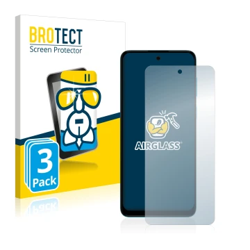 Front side of a product packaging with the brand logo BROTECT. Next to it is the device Motorola Moto G22 shown with the corre