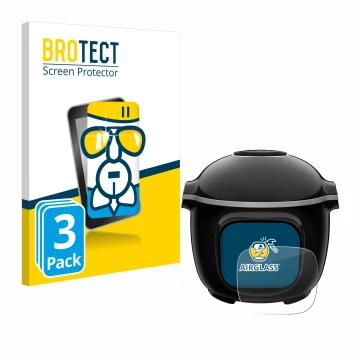 Front side of a product packaging with the brand logo BROTECT. Next to it is the device Krups Cook4me Touch Wifi shown with th