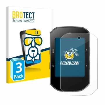 Front side of a product packaging with the brand logo BROTECT. Next to it is the device Bryton Rider S500 shown with the corre