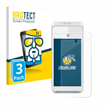 Front side of a product packaging with the brand logo BROTECT. Next to it is the device Pax A920 shown with the corresponding 