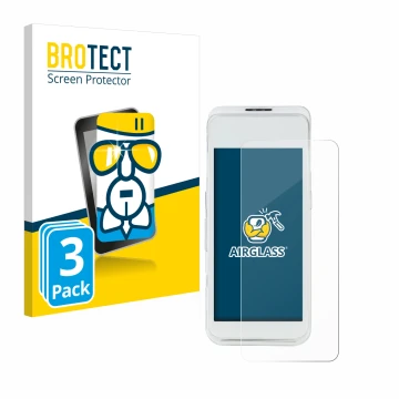 Front side of a product packaging with the brand logo BROTECT. Next to it is the device Pax A920 Pro shown with the correspond
