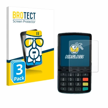 Front side of a product packaging with the brand logo BROTECT. Next to it is the device ingenico Link/2500 shown with the corr