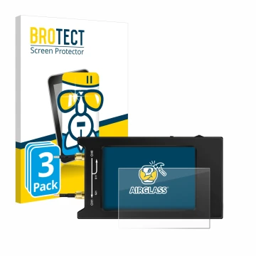 Front side of a product packaging with the brand logo BROTECT. Next to it is the device NanoVNA H4 shown with the correspondin