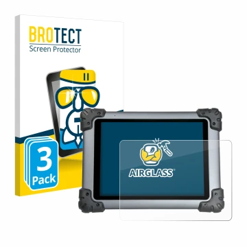 Front side of a product packaging with the brand logo BROTECT. Next to it is the device Autel MaxiSys MS908S shown with the co