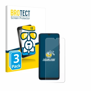 Front side of a product packaging with the brand logo BROTECT. Next to it is the device Xiaomi Redmi 10C shown with the corres