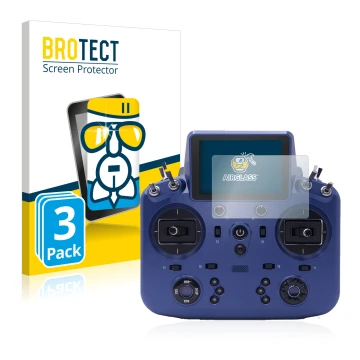 Front side of a product packaging with the brand logo BROTECT. Next to it is the device FrSky Tandem X18 shown with the corres
