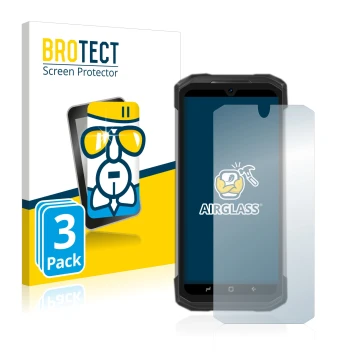 Front side of a product packaging with the brand logo BROTECT. Next to it is the device Doogee S98 Pro shown with the correspo