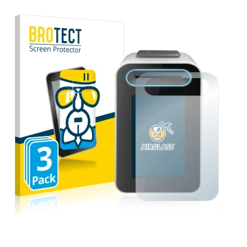 Front side of a product packaging with the brand logo BROTECT. Next to it is the device Cherry eHealth Terminal ST-1506 shown 