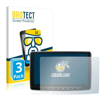 Front side of a product packaging with the brand logo BROTECT. Next to it is the device Alpine INE-F904DC shown with the corre