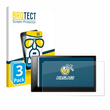 Front side of a product packaging with the brand logo BROTECT. Next to it is the device Pioneer SPH-DA360DAB shown with the co