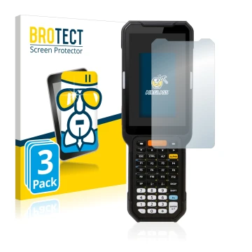 Front side of a product packaging with the brand logo BROTECT. Next to it is the device Point Mobile PM451 shown with the corr