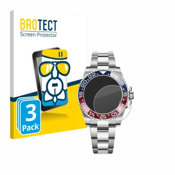 Front side of a product packaging with the brand logo BROTECT. Next to it is the device Rolex GMT-Master II shown with the cor