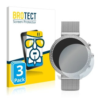Front side of a product packaging with the brand logo BROTECT. Next to it is the device Fossil Stella (6. Gen) shown with the 
