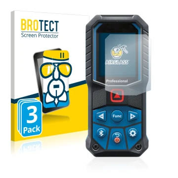 Front side of a product packaging with the brand logo BROTECT. Next to it is the device Bosch GLM 50-27 C shown with the corre