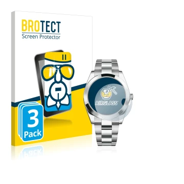 Front side of a product packaging with the brand logo BROTECT. Next to it is the device Rolex Datejust 41 shown with the corre