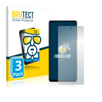 Front side of a product packaging with the brand logo BROTECT. Next to it is the device Blackview A100 shown with the correspo