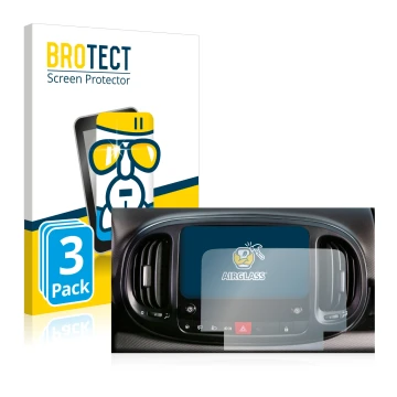 Front side of a product packaging with the brand logo BROTECT. Next to it is the device Fiat 500L 2022 Uconnect 7