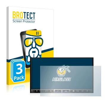 Front side of a product packaging with the brand logo BROTECT. Next to it is the device Alpine iLX-705D shown with the corresp