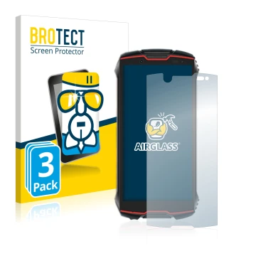 Front side of a product packaging with the brand logo BROTECT. Next to it is the device Cubot King Kong Mini 2 Pro shown with 